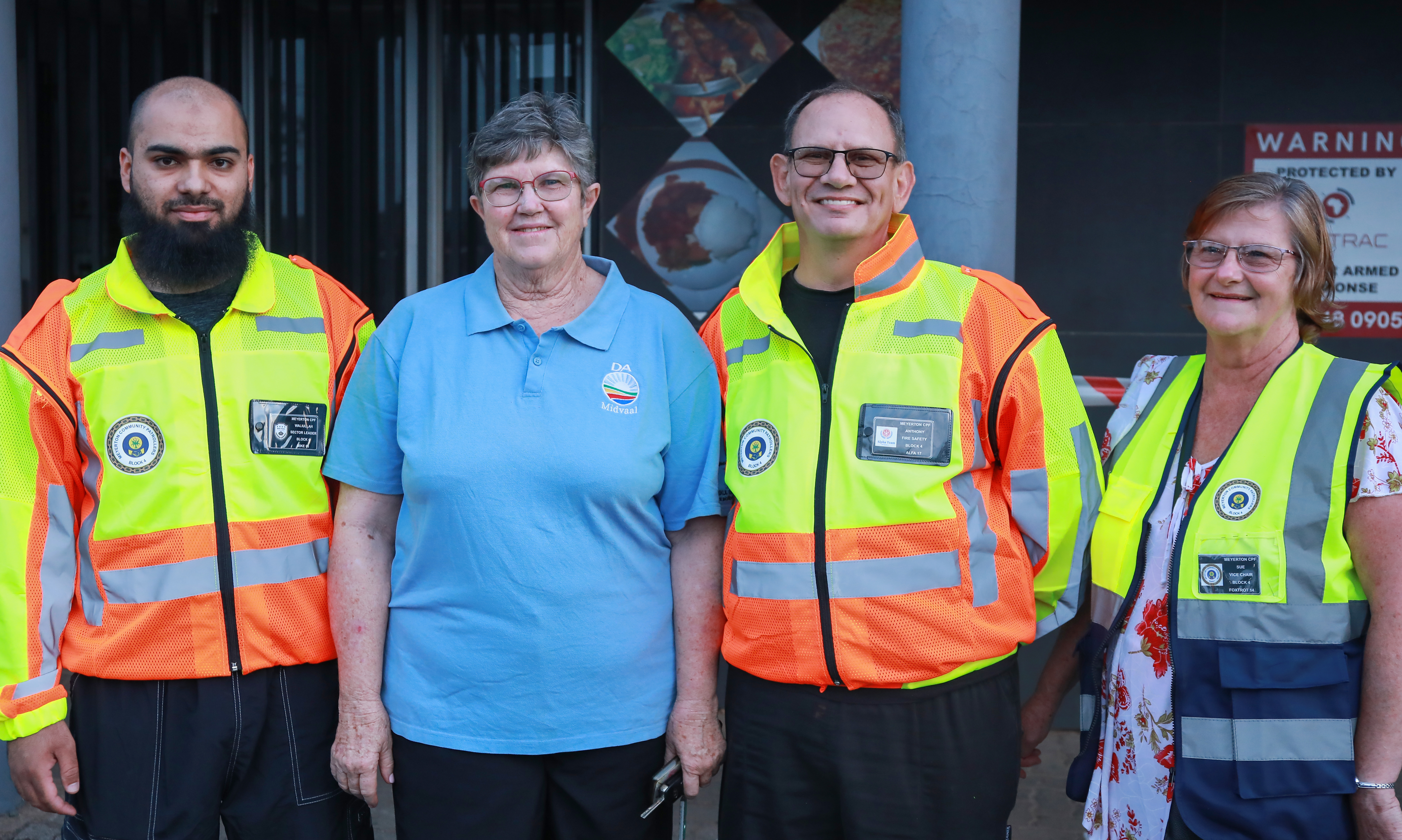From the left: Waliullah (Sector Leader), Adl. P. Pretorius, Anthony (Fire Safety), Sue (Vice Chair)